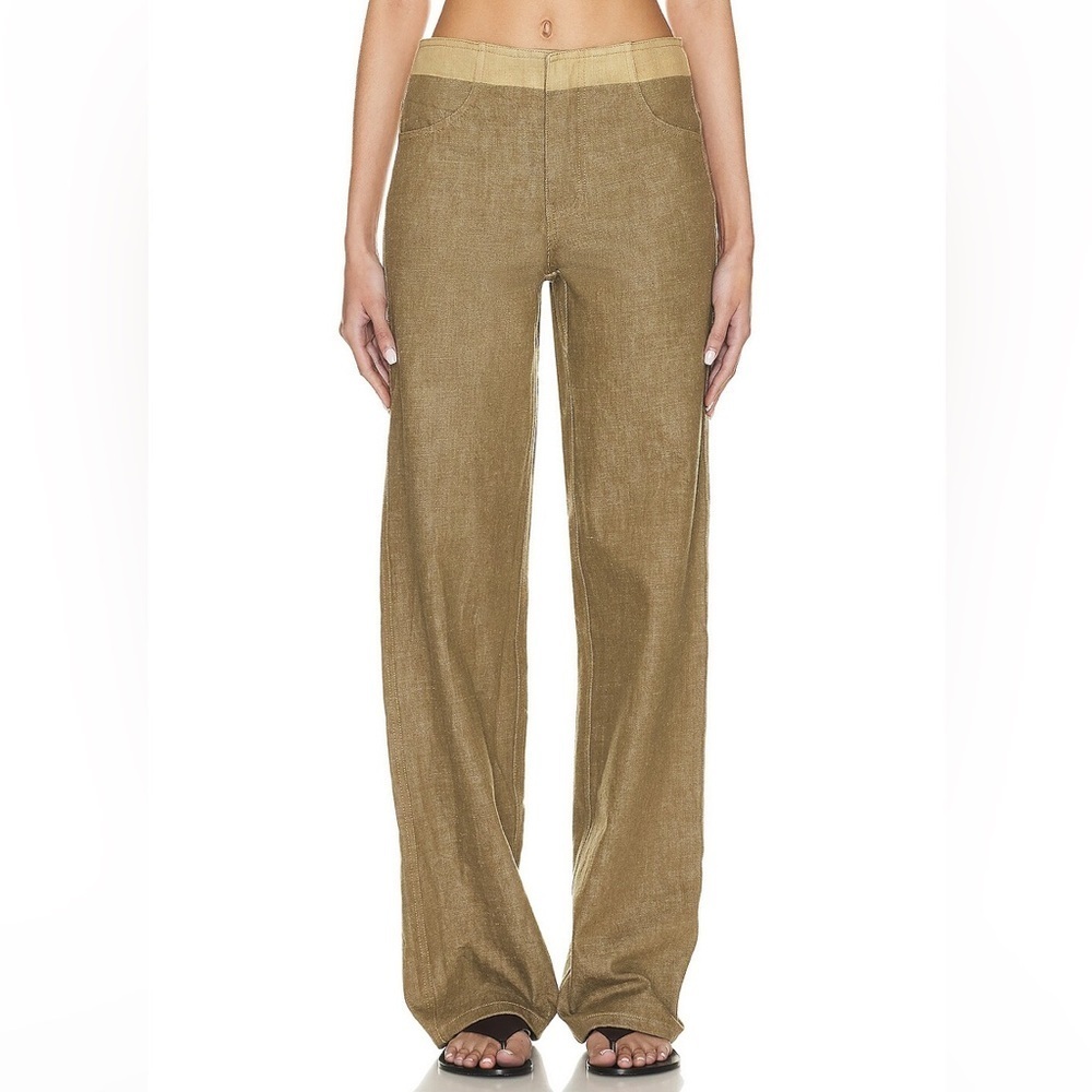Christopher Esber Deconstruct Denim Jeans Cotton Two Tone Pants Moss Green Khaki